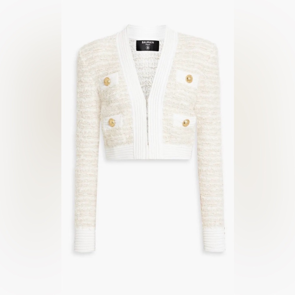 Cropped Button-Embellished Bouclé-Tweed
Jacket White
